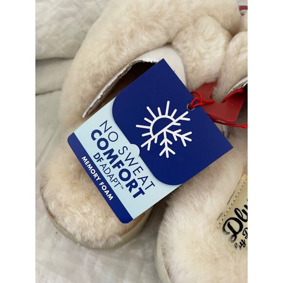 Dluxe by Dearfoam Cream Genuine Shearling Criss Cross Top Slide On Slippers - Picture 10 of 12